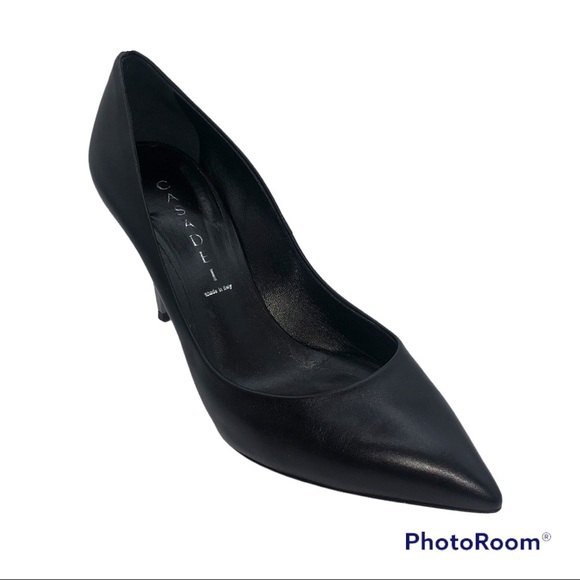 CASADEI Black Pointed Toe Pumps Steel Blade Heel - Picture 2 of 6